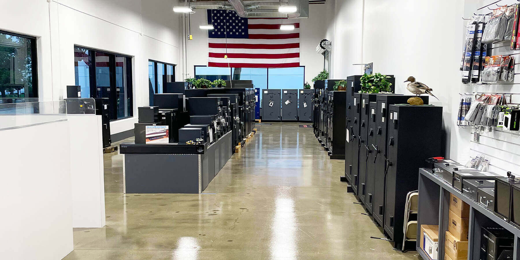 The welcoming interior of a Dean Safe showroom in Southern California.