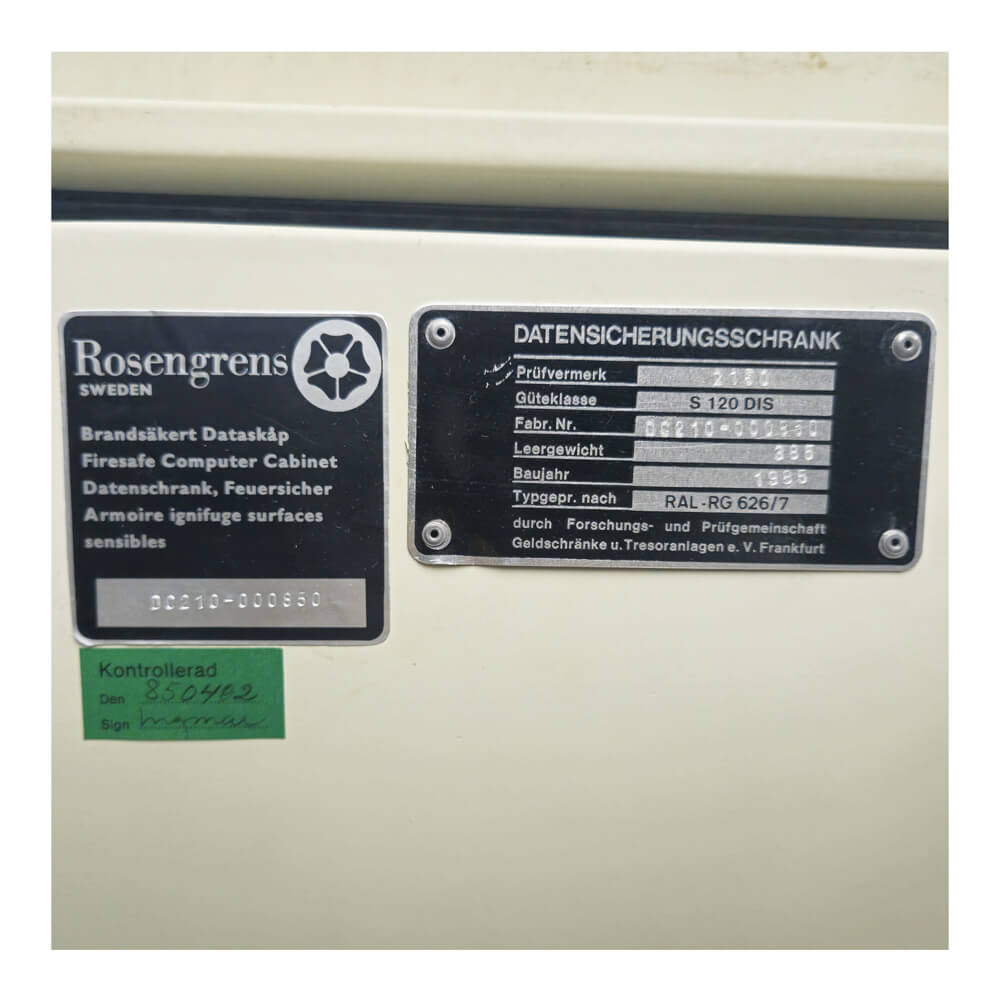 Used Rosengrens Data Fireproof Safe S-120 DIS - Dean Safe 