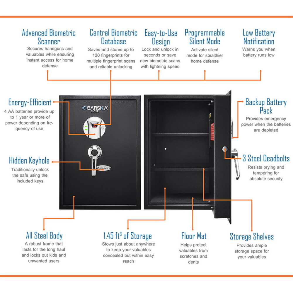 Barska Large Biometric Fingerprint Safe AX11650 - Dean Safe 