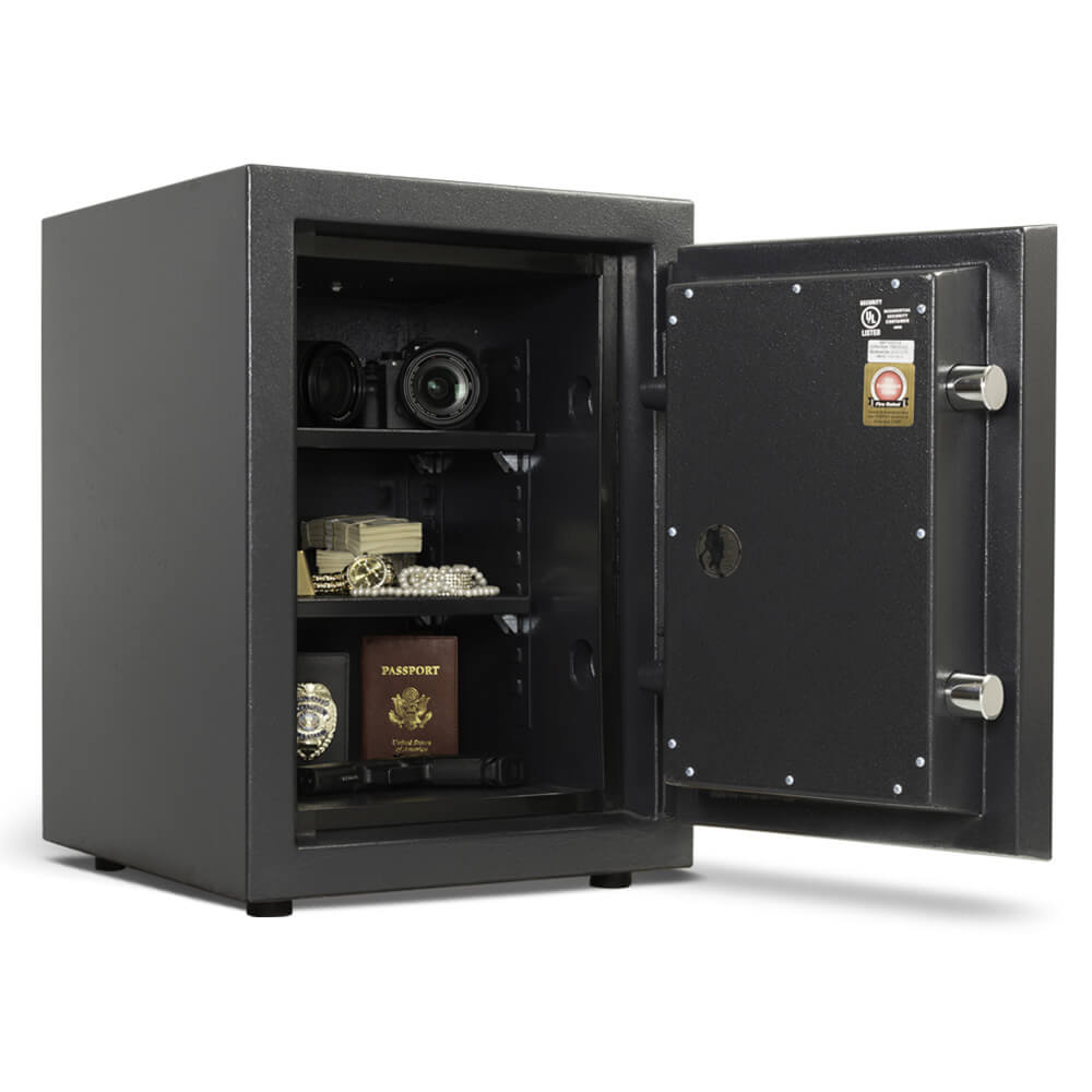 An open AMSEC CSC1913 American Security Composite Burglary Safe, part of the Dean Safe home safe collection