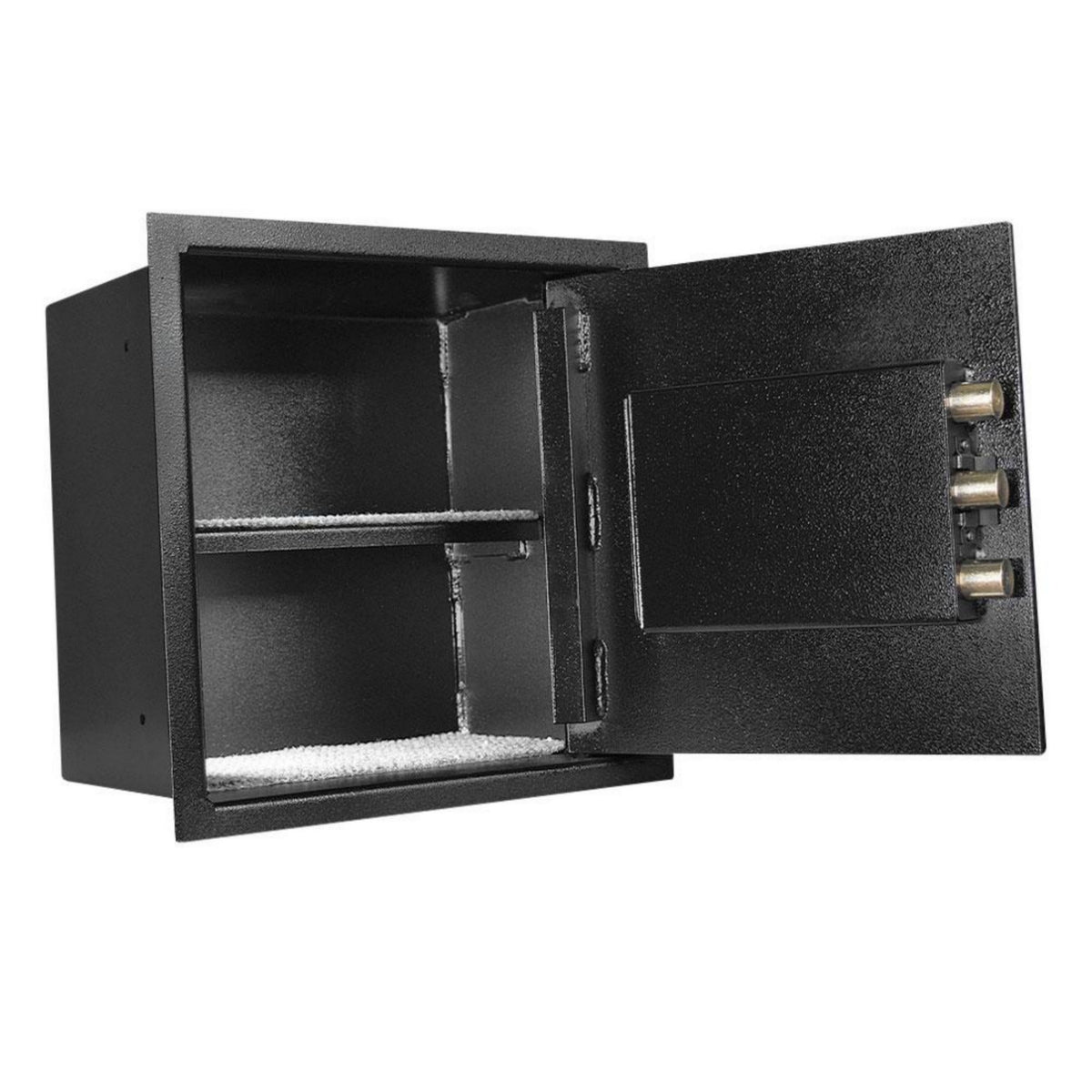 An open Stealth WSHD1414 Heavy Duty Wall Safe Extra Deep, part of the Dean Safe wall safe collection