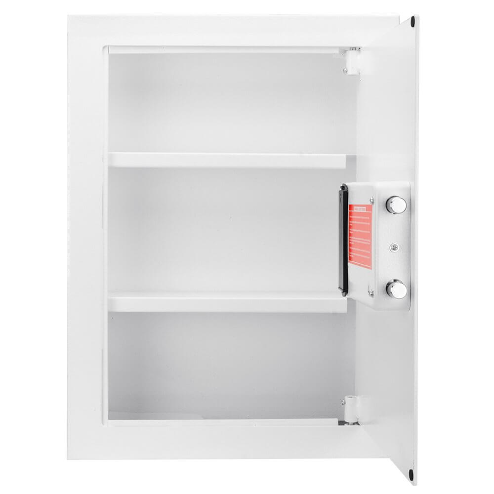 An open Barska Biometric Wall Safe White AX13030, part of the Dean Safe wall safe collection